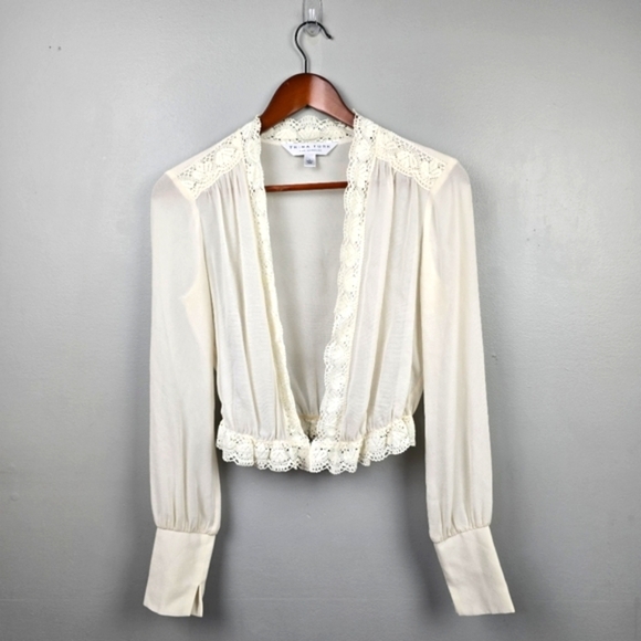 TRINA TURK Sheer Silk Cropped Cardigan  Lacey Cream Womens Size S Dressy Cottage - Picture 1 of 10